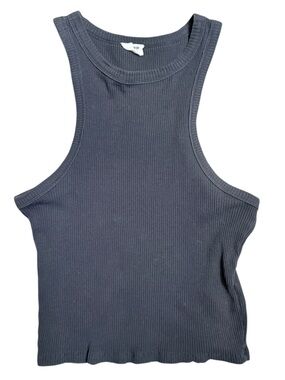 Cotton On Medium Ribbed High Neck Tank Top - Charcoal